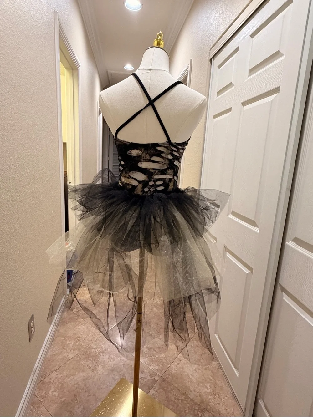 Black Tulle Crisscross Back Chemise with Layered Tulle Skirt